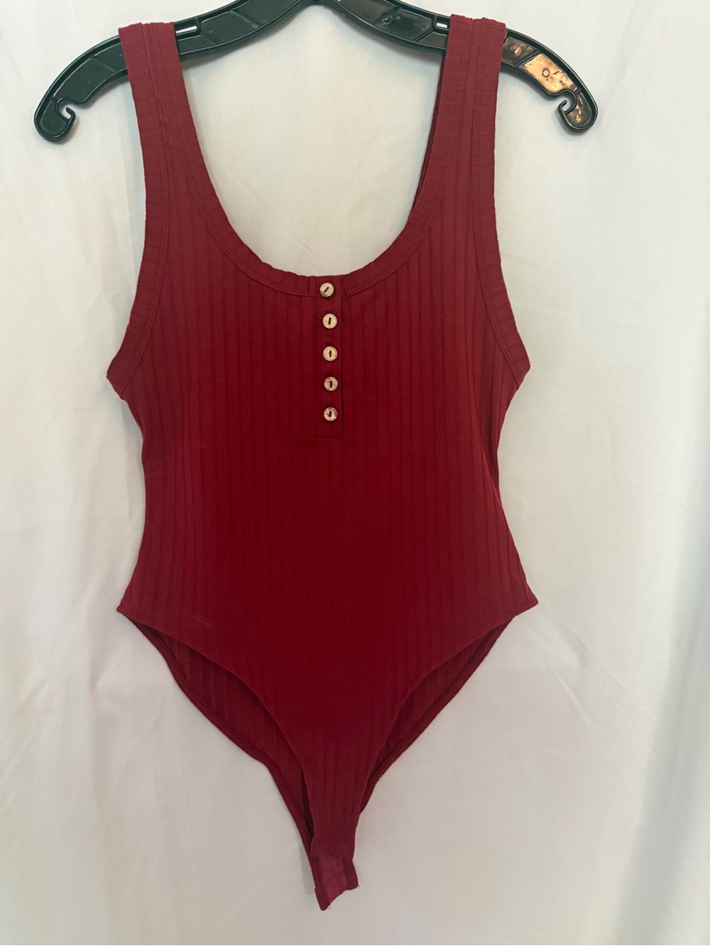 Free People Intimately Ribbed Button-Front Bodysuit in Wine